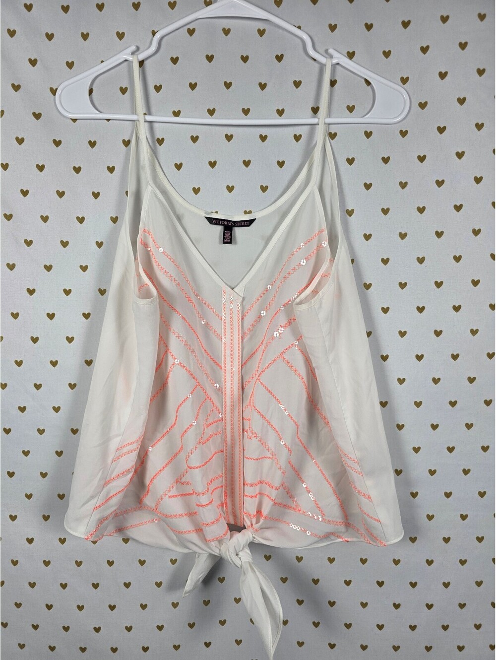 Victorias Secret Medium Bling Sequined neon tie Front tank Top